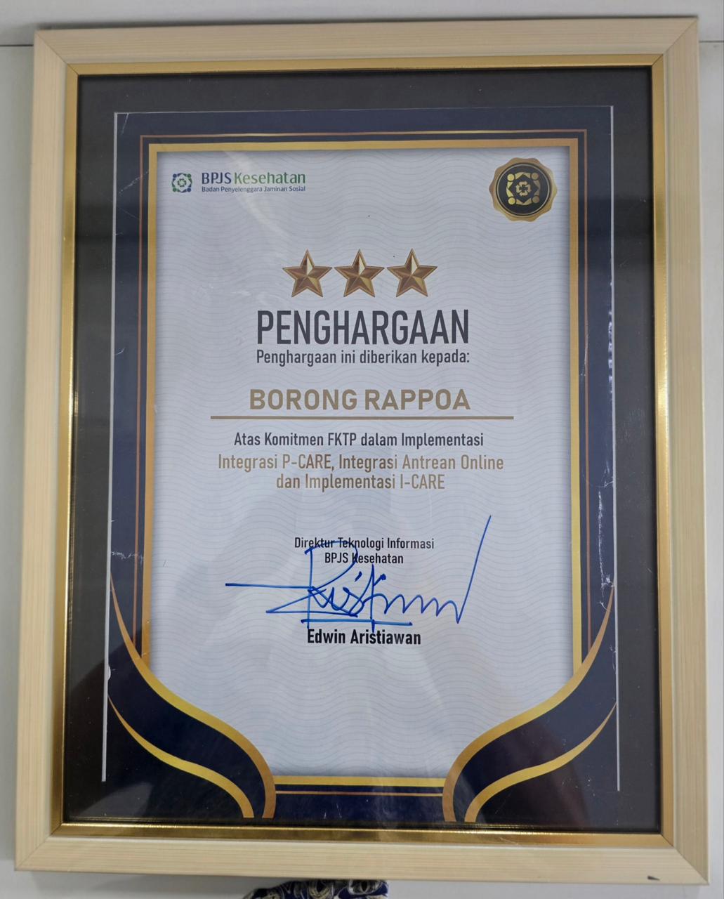 Puskesmas Borong Rappoa Raih Penghargaan Digitalisasi Layanan Bintang 3 dari BPJS Kesehatan